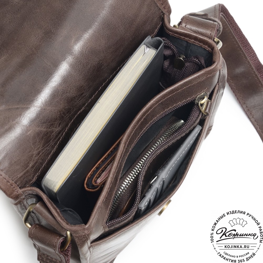 Кожаная сумка через плечо "Митчел мини" (темно-коричневая антик)