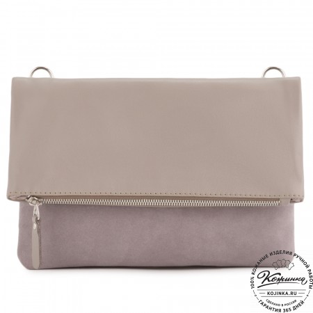 Кожаный клатч "Молли" с отделкой велюр (бежево-серый)