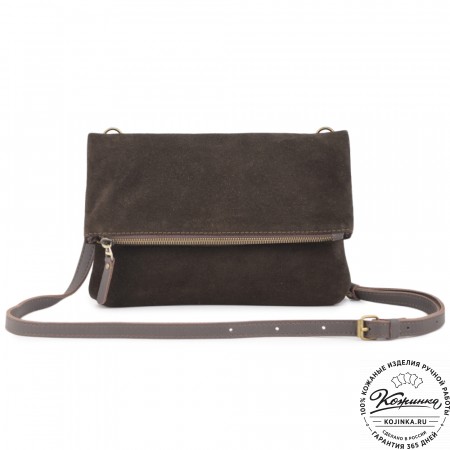 Кожаный клатч "Молли" велюр (шоколад)