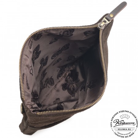 Кожаный клатч "Молли" велюр (шоколад)