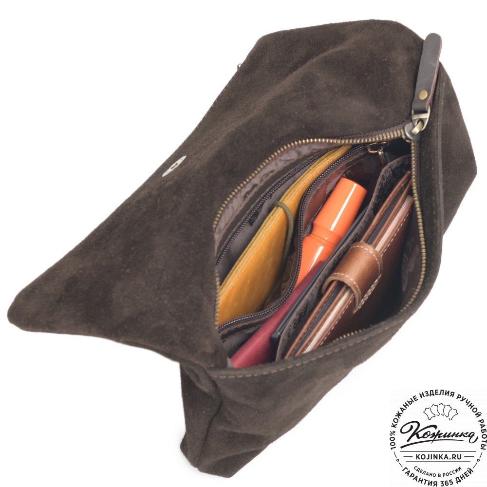 Кожаный клатч "Молли" велюр (шоколад)