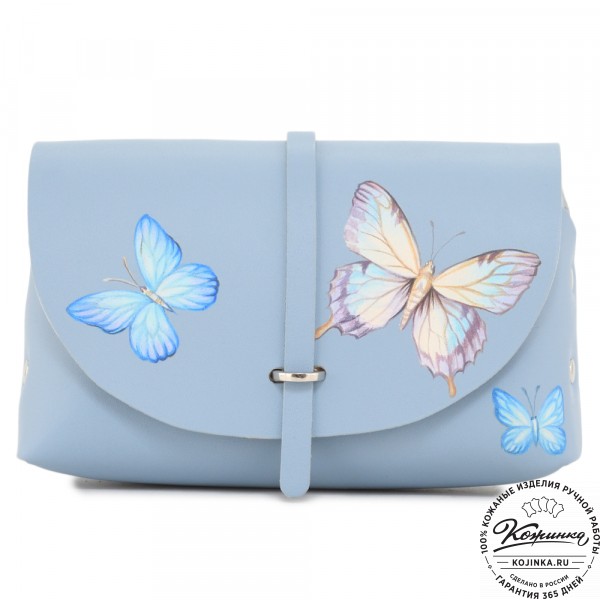  Женская кожаная сумка "Милла макси" "Бабочки" (голубая) . фото 1