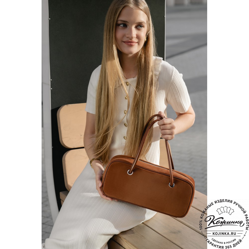 Женская кожаная сумка "Тамань" велюр (рыжий)