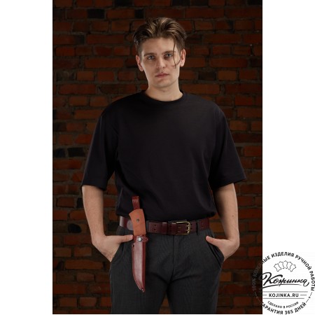 Кожаные ножны для ножа традиционного типа  с длиной клинка 17 см (коньяк)