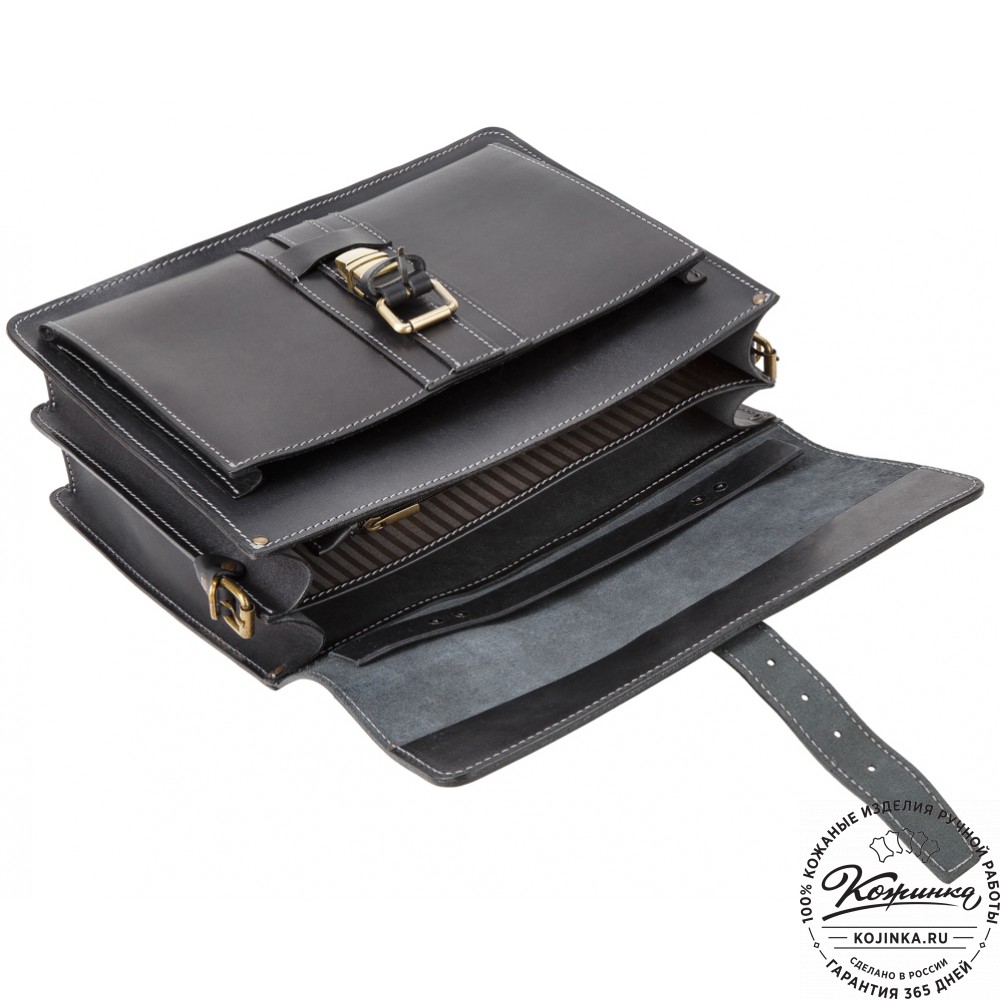 Мужской кожаный портфель "Премьер" (чёрный)