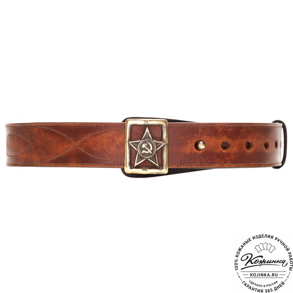 Кожаный мужской ремень "Комбат" (коричневый)