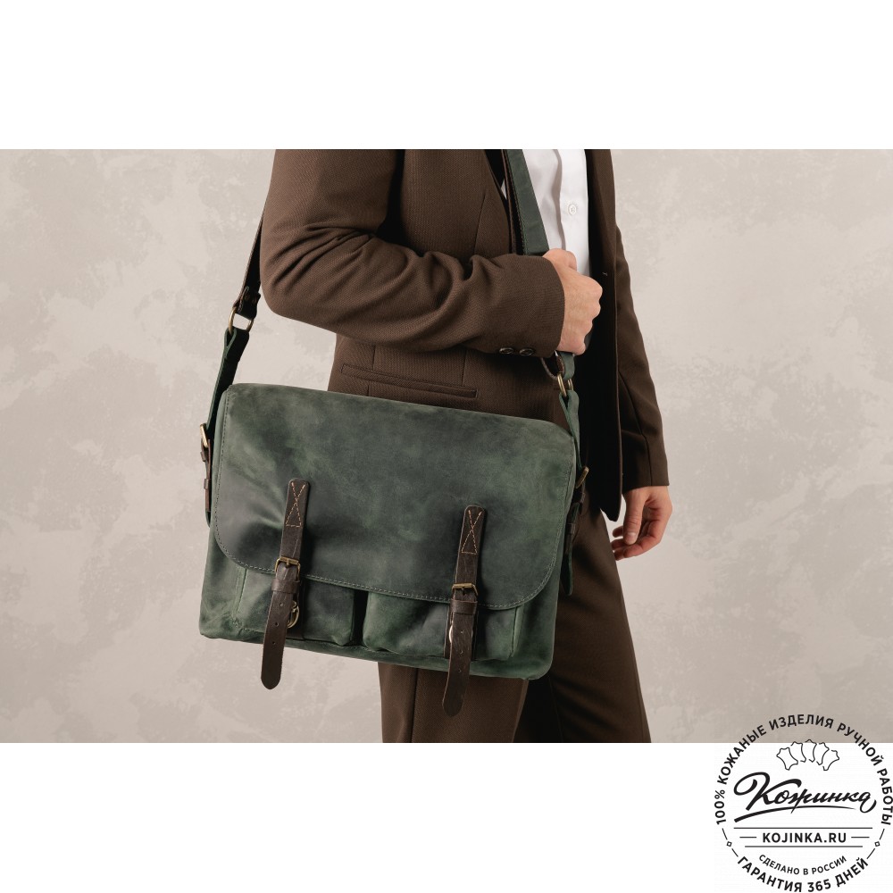 Кожаная сумка "Форман" (изумруд крейзи)