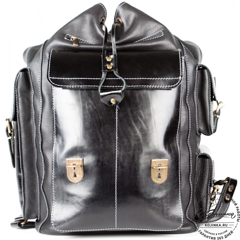 Мужской кожаный рюкзак "Следопыт" (чёрный)