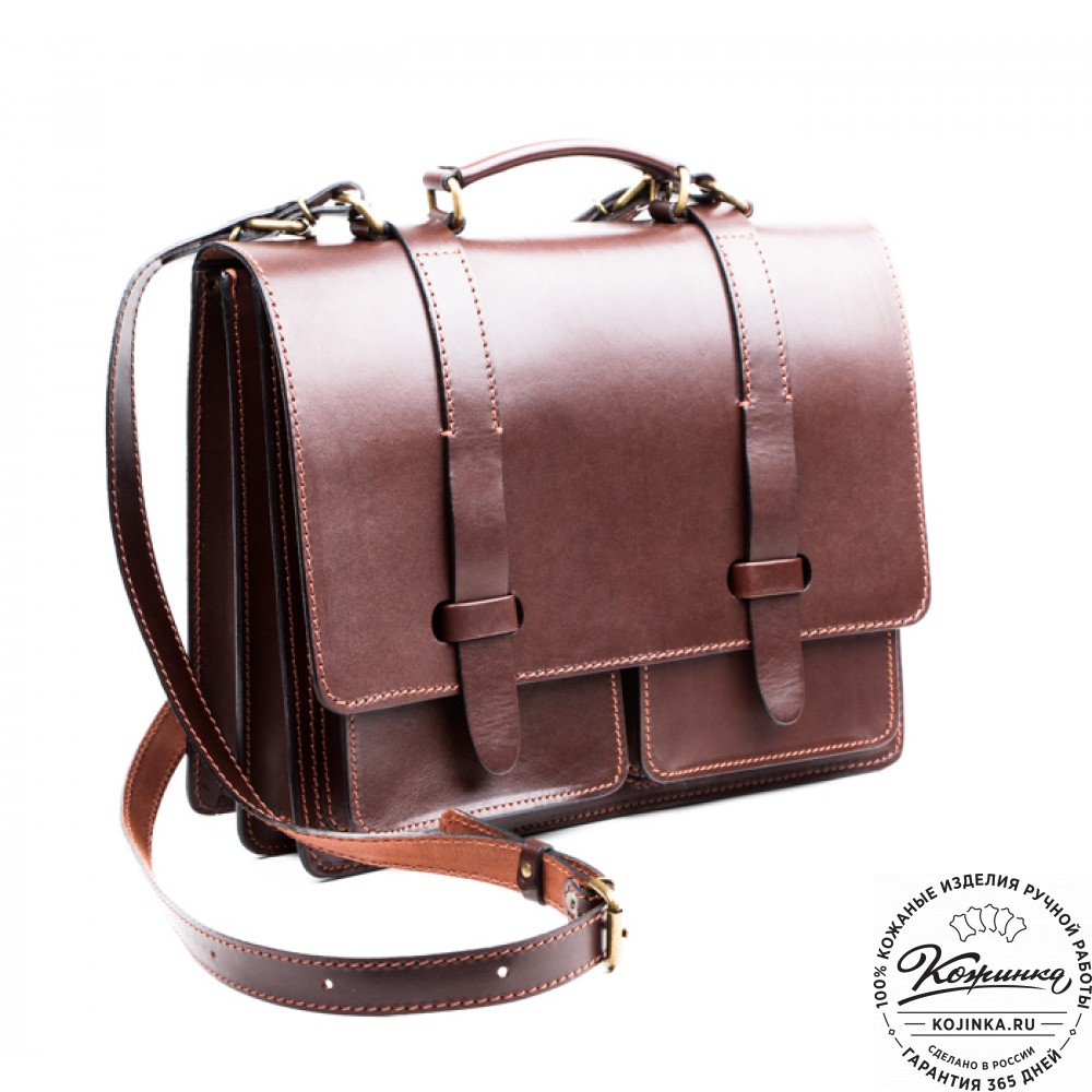 Деловой кожаный портфель "Сингл-Нью" (коричневый)