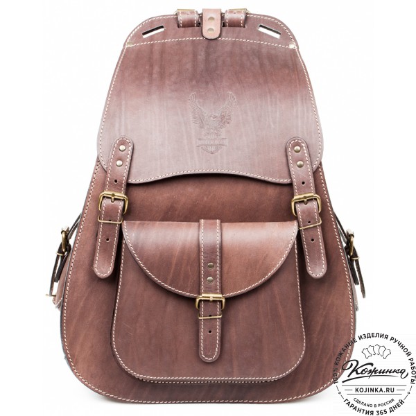 Мужской кожаный рюкзак "Байкер" (коричневый). фото 1