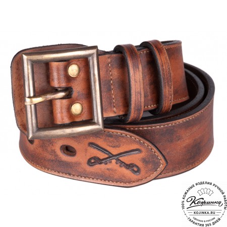Кожаный мужской ремень Милитари (коричневый)